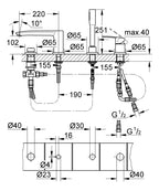 Grohe Eurostyle Cosmopolitan Dört Delikli Küvet Bataryası 23048003 teknik çizim