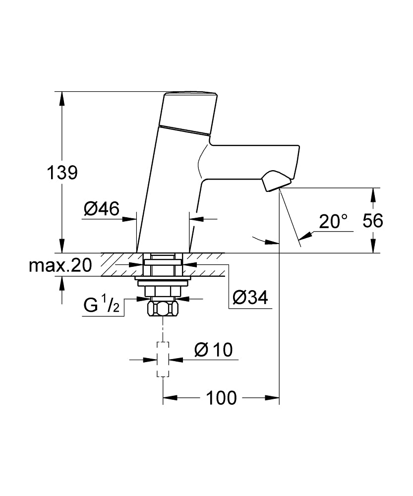 Grohe Lavabo Bataryası Concetto XS-Boyut Krom - 32207001 teknik çizim