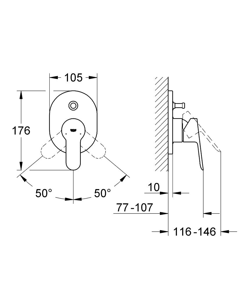 Grohe Bauedge Ohm Trimset Bath - 19586000 teknik çizim