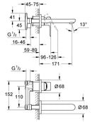 Grohe Bauedge İki Delikli Lavabo Bataryası 20474000 teknik çizim