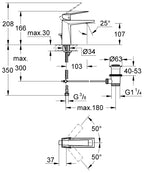Grohe Allure Brilliant Lavabo Bataryası M Boyut - 24341000 teknik çizim