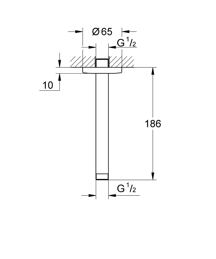 Grohe Tavandan Duş Başlığı Tavan İniş Borusu 186 mm - 27559000 teknik çizim