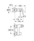 Grohe Eurocube Tek Kumandalı Duş Bataryası - 23145000 teknik çizim