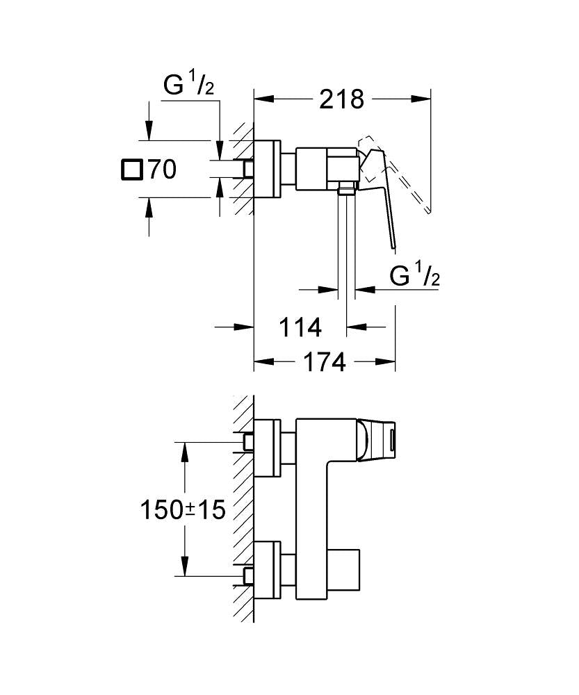 Grohe Eurocube Tek Kumandalı Duş Bataryası - 23145000 teknik çizim