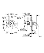 Grohe BauEdge Ankastre Duş Bataryası - 29040000 teknik çizim