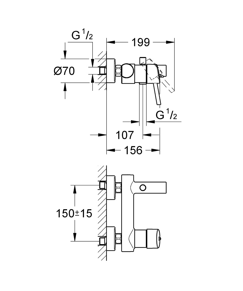 Grohe Concetto Tek Kumandalı Banyo Bataryası - 32211001 teknik çizim