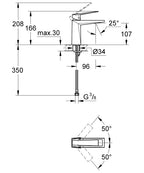 Grohe Allure Brilliant Lavabo Bataryası M Boyut Krom – 24342000 teknik çizim