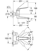 Grohe Lavabo Bataryası Engelli Lavabo İçin Euroeco Krom- 32773000 teknik çizim