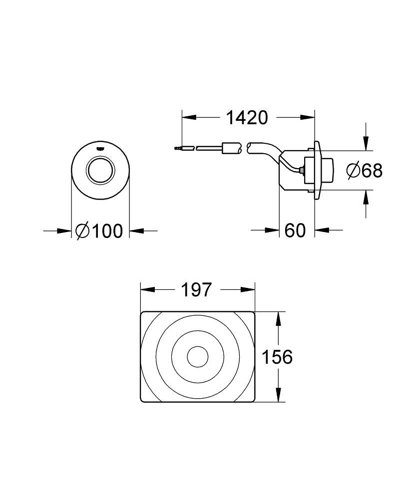 Grohe Surf Pnömatik Kumanda - 37059000 teknik çizim