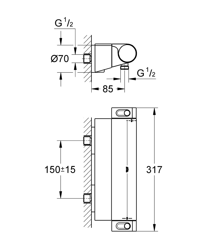 Grohtherm 2000 NEW Termostatik Duş Bataryası - 34469001 teknik çizim