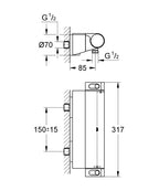 Grohtherm 2000 NEW Termostatik Duş Bataryası - 34469001 teknik çizim