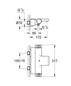 Grohtherm 2000 New Termostatik Banyo Bataryası - 34464001 teknik çizim