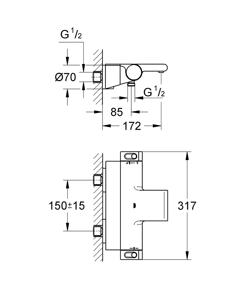 Grohtherm 2000 New Termostatik Banyo Bataryası - 34464001 teknik çizim
