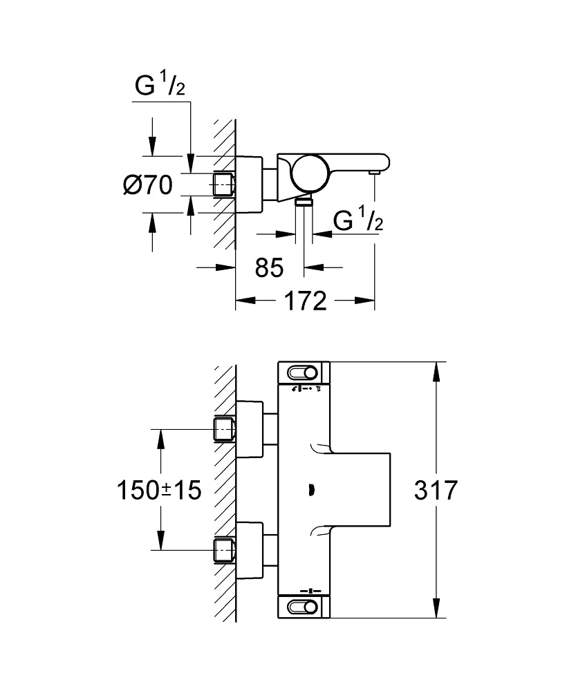 Grohe Grohtherm 2000 NEW Termostatik Banyo Bataryası - 34174001 teknik çizim