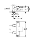 Grohtherm 2000 NEW Termostatik Küvet Bataryası - 34176001 teknik çizim