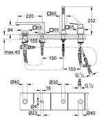 Grohe Eurocube  4 Delikli küvet bataryası- 19897001 teknik çizim