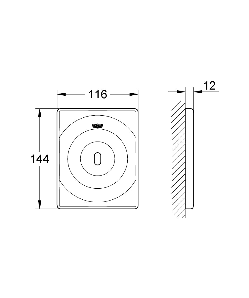 Grohe Fotoselli Ankastre Pisuar Valf Paneli Elekt. Krom- 37336001 teknik çizim