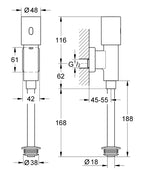 Grohe Fotoselli Pisuar Valfi Üst. Görünür Girişli Pilli 37421000 teknik çizim
