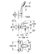 Grohe Eurodisc  Cosmopolitan Tek Kumandalı Banyo Bataryası - 33395002 teknik çizim