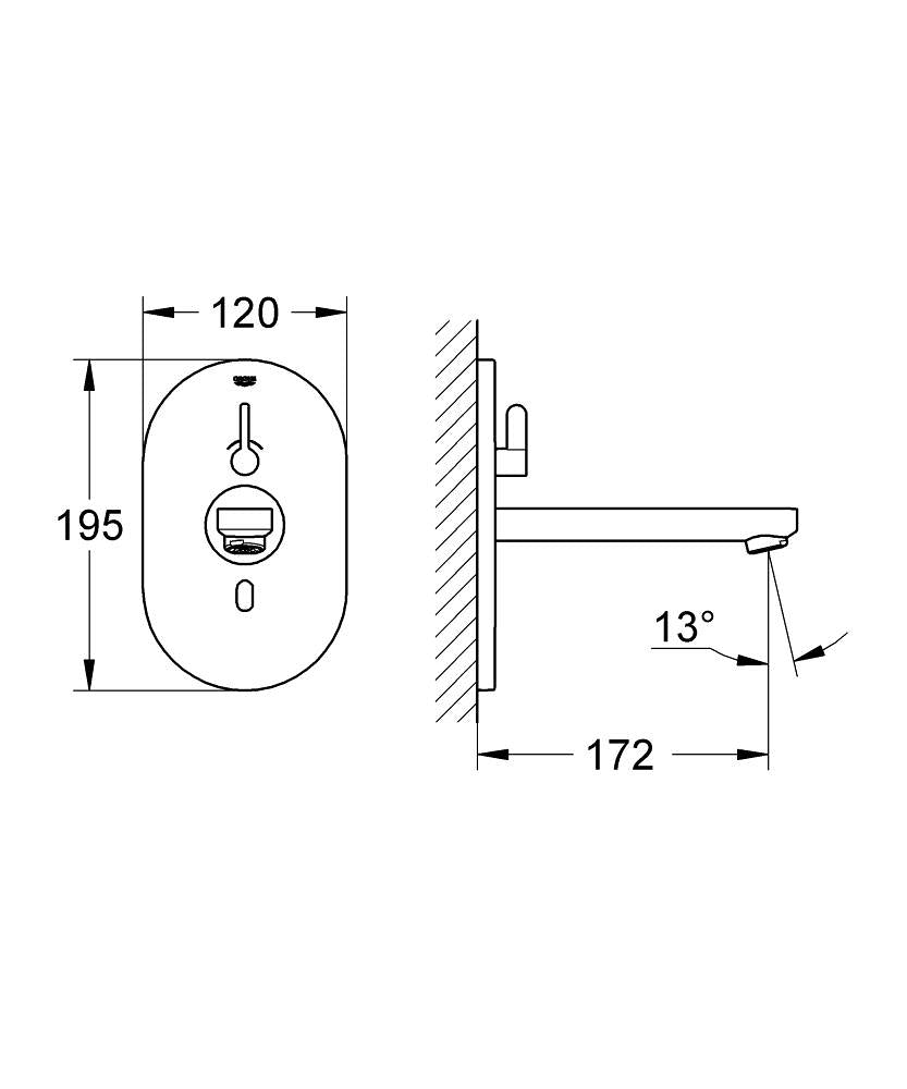 Grohe Fotoselli Lavabo Bataryası Duvardan Ank.Elektrikli - 36315000 teknik çizim