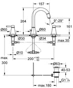Grohe Lavabo Bataryası 3 Delikli Grandera L–Boyut Krom/Altın – 20619IG0 teknik çizim