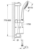 Grohe Euphoria 110 ChampagneDuş barı seti 3 sprey teknik çizim