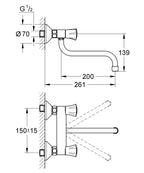Grohe Costa LDuvar bataryası, 1/2" teknik çizim