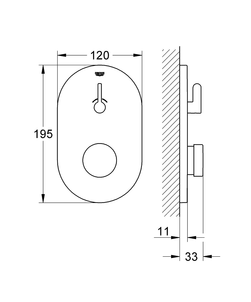 Grohe Eurosmart Cosmopolitan T Zaman Ayarlı Ankastre Duvardan Duş Bataryası, Çift Su Girişli - 36321 teknik çizim