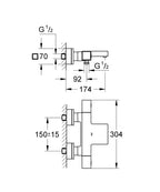 Grohe Grohtherm Cube Termostatik Banyo Bataryası - 34497000 teknik çizim