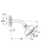 Grohe Tempesta Cosmopolitan 100 Tepe Duşu 4 Akışlı 27869001 teknik çizim