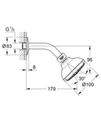Grohe Ntempesta 100 Iv Headshower Set 9,5L - 27870001 teknik çizim