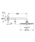 Grohe Rainshower Cosmo. 210 Tepe Duşu Seti 286 mm, 1 Akışlı-26062000 teknik çizim