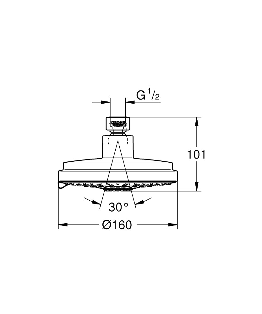 Grohe Rainshower® Cosmopolitan Tepe Duşu 16 cm - 27134000 teknik çizim