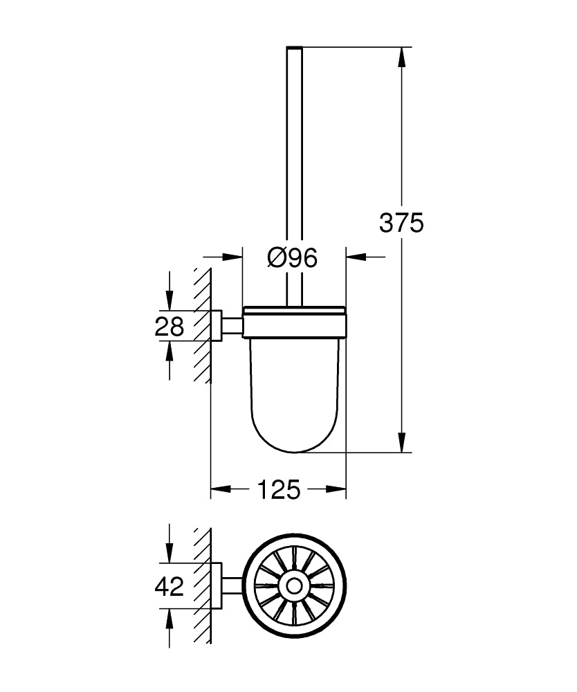 Grohe Essentials Cube Tuvalet Fırçalık Brushed Hard Graphite - 40513AL1 teknik çizim