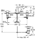 Grohe Allure Brilliant 3 Delikli Lavabo Bataryası M-Boyut - 20626000 teknik çizim