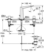 Grohe Allure Brilliant 3 Delikli Lavabo Bataryası L-Boyut - 20627000 teknik çizim