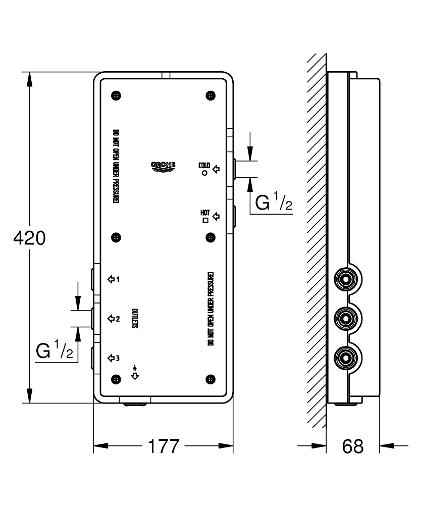 Grohe GROHE OndusDigital termostat kontrol ünitesi teknik çizim
