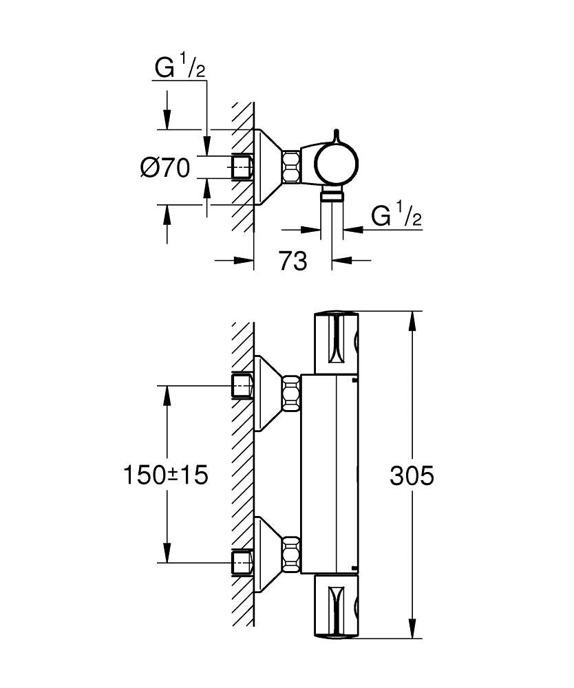 Grohe Grohtherm 800 Termostatik Duş Bataryası - 34558000 teknik çizim
