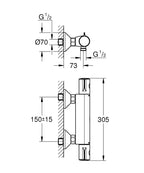 Grohe Grohtherm 800 Termostatik Duş Bataryası - 34558000 teknik çizim