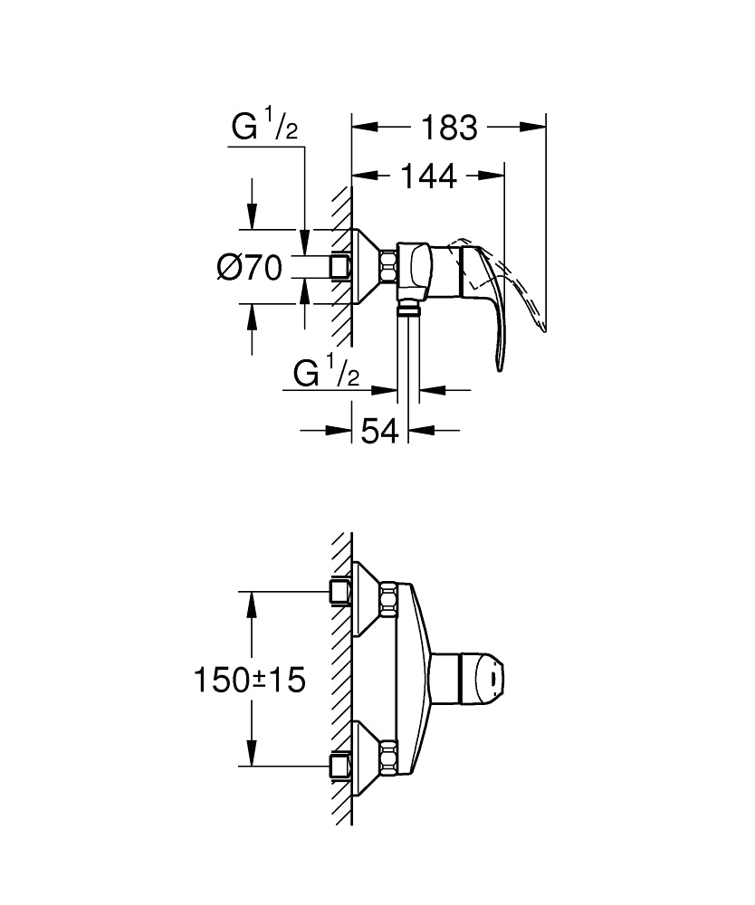 Grohe Eurosmart Tek Kumandalı Duş Bataryası - 33555002 teknik çizim