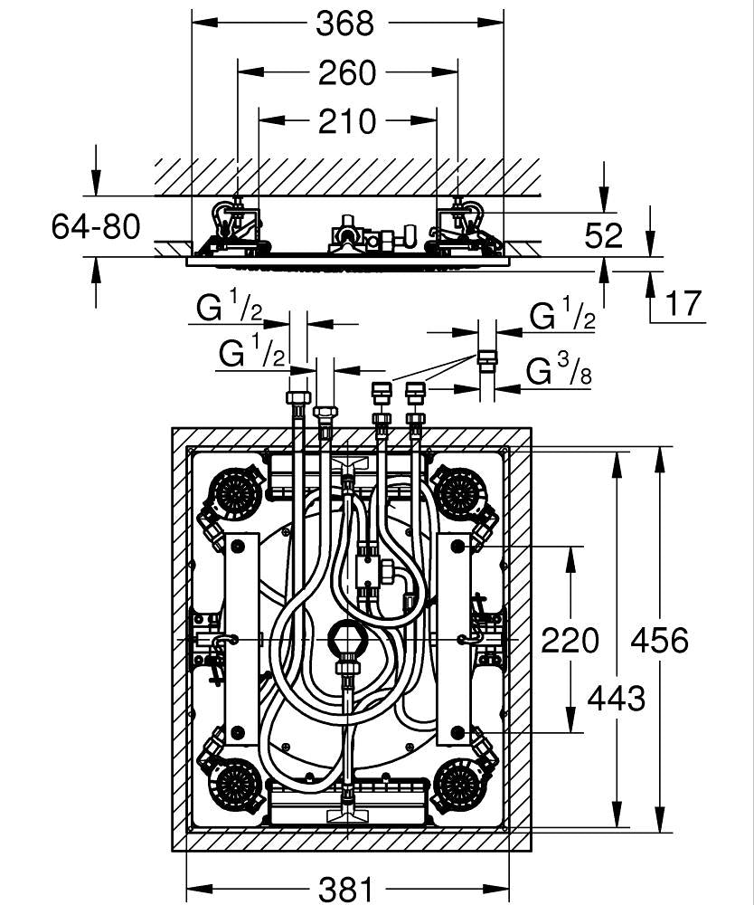 Grohe Rainshower Aqua 15" Gömme Tavan Duşu Krom – 26888000 teknik çizim