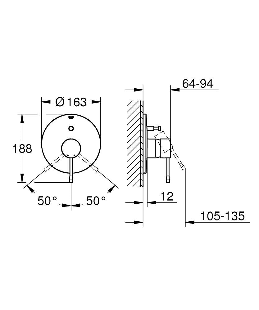 Grohe Essence New Ankastre Banyo Duş Bataryası Krom- 19285001 teknik çizim