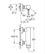 Grohe Essence Tek Kumandalı Duş Bataryası Mat Siyah - 25252KF1 teknik çizim
