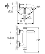 Grohe Essence Tek Kumandalı Banyo Bataryası Brushed  Warm Sunset  - 25250DL1 teknik çizim