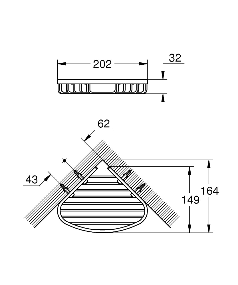 Grohe Tel Sabunluk Köşe 164x202x32 mm BauCosmo. Krom - 40664001 teknik çizim