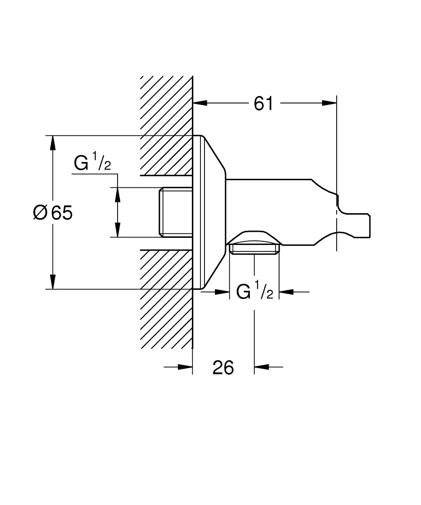 Grohe Taharet Sprey Takımı İçin Vanalı El Duş Askısı Kr.-26333000 teknik çizim