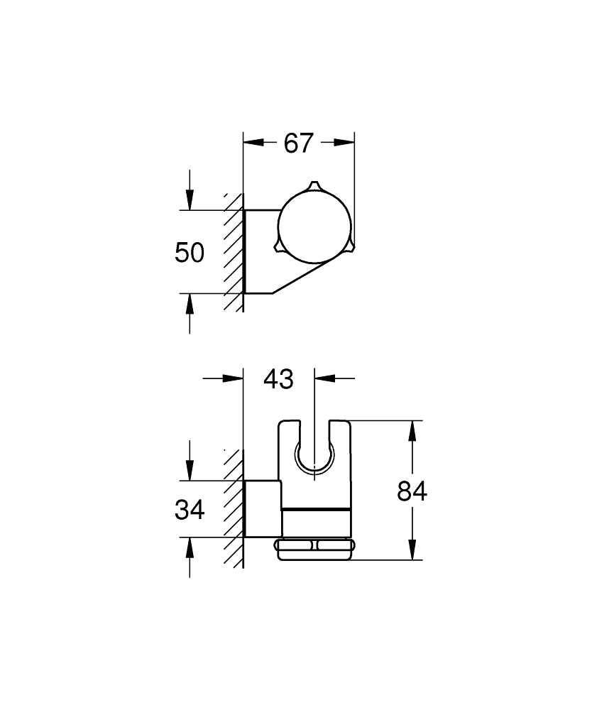 Grohe Tempesta Hareketli El Duşu Askısı - 27595001 teknik çizim