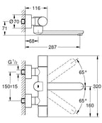 Grohe Eurosmart Cosmo. E Duvardan, Fotoselli Ve Termostatik Lavabo Bataryası- 36332000 teknik çizim