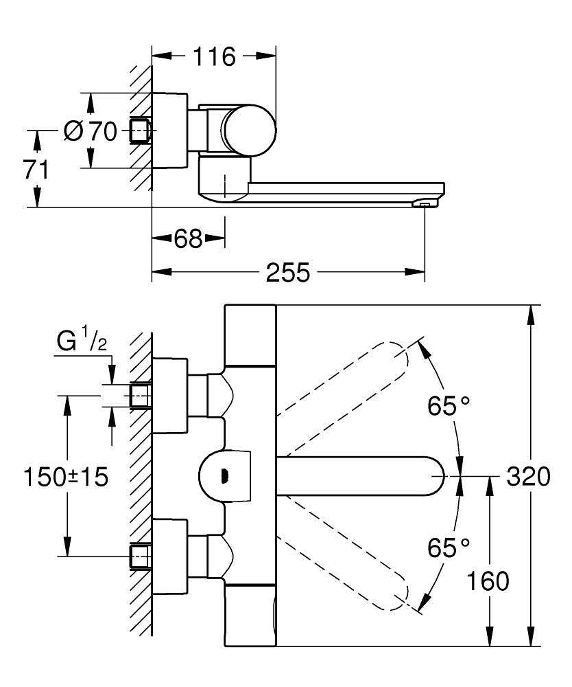 Eurosmart Cosmopolitan E Fotoselli Termostatik Lavabo Bataryası - 36333000 teknik çizim