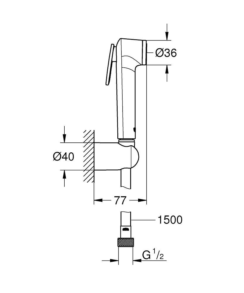 Grohe Taharet Sprey Takımı Tempesta (Vanasız) Krom - 26353000 teknik çizim